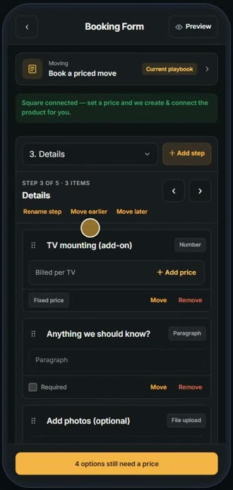 Screen for step 3: Pick the step to build