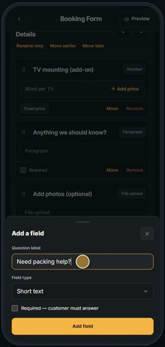 Screen for step 4: Add a field and ask your question