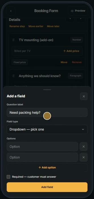 Screen for step 5: Choose the field type
