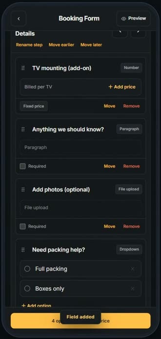 Screen for step 7: Make it required, then Add field