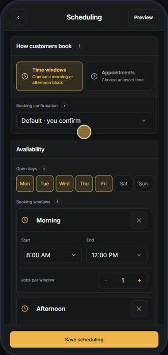 Screen for step 1: Open Settings, then Scheduling