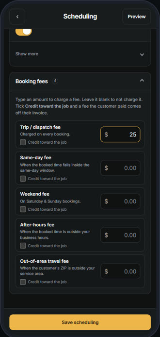 Screen for step 3: Enter your trip fee