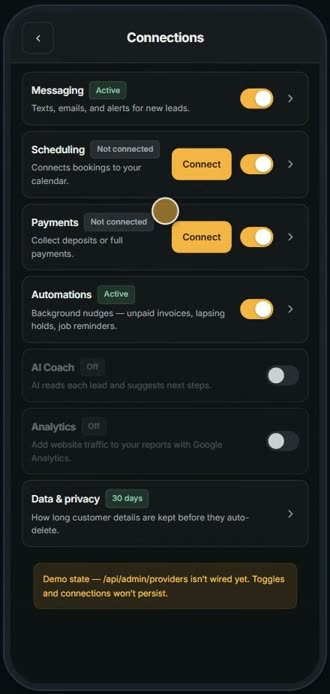 Screen for step 2: Open Settings, then Connections