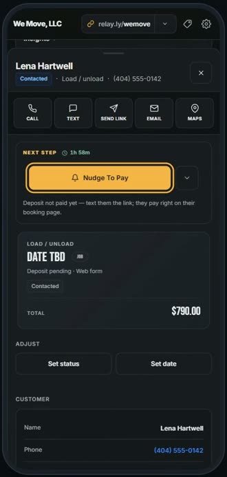 Screen for step 3: Deposit not paid yet Nudge to Pay