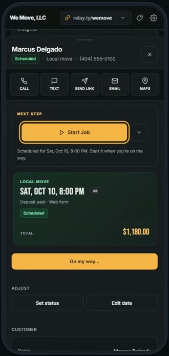 Screen for step 5: Paid and scheduled Start Job