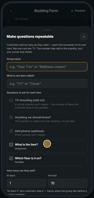 Screen for step 3: Tap Make questions repeatable
