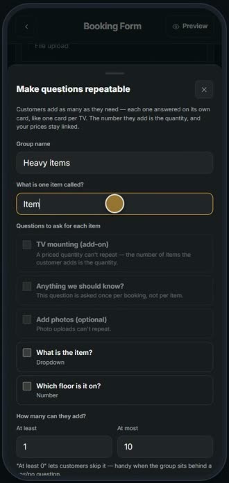 Screen for step 4: Name the group and one item