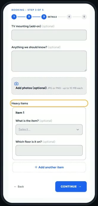 Screen for step 7: Customers get one card per item