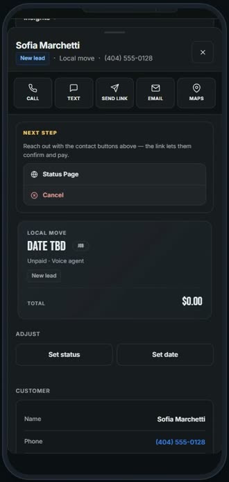 Screen for step 3: Call, text or send your booking link