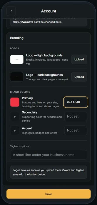 Screen for step 3: Enter your brand color