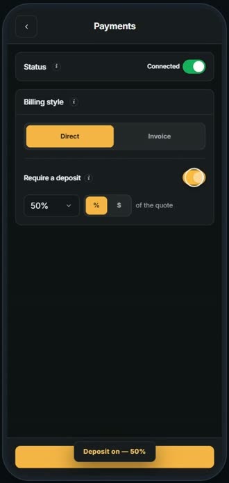 Screen for step 3: Switch on Require a deposit