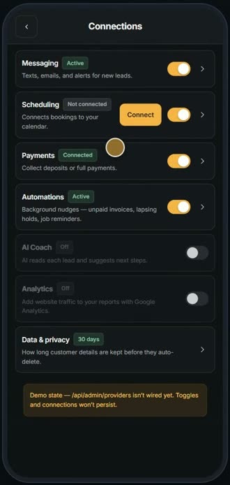 Screen for step 1: Open Settings, then Connections