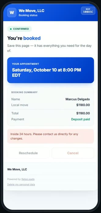 Screen for step 2: Booked: date, total and deposit