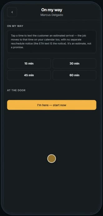 Screen for step 3: Heading out? Tap On my way…