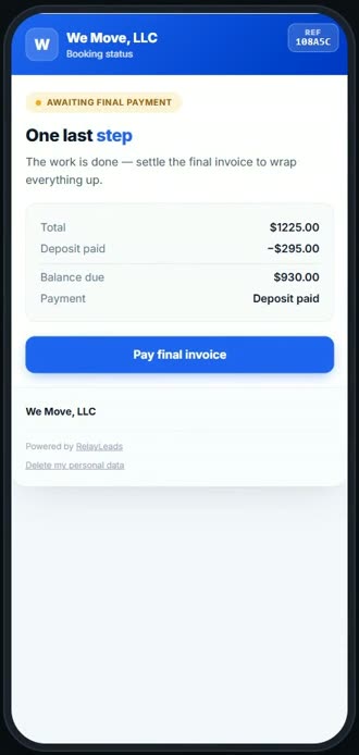 Screen for step 7: They pay the final invoice here